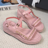 THICK-SOLED SANDALS 55 MM IN LIGHT PINK CALFSKIN